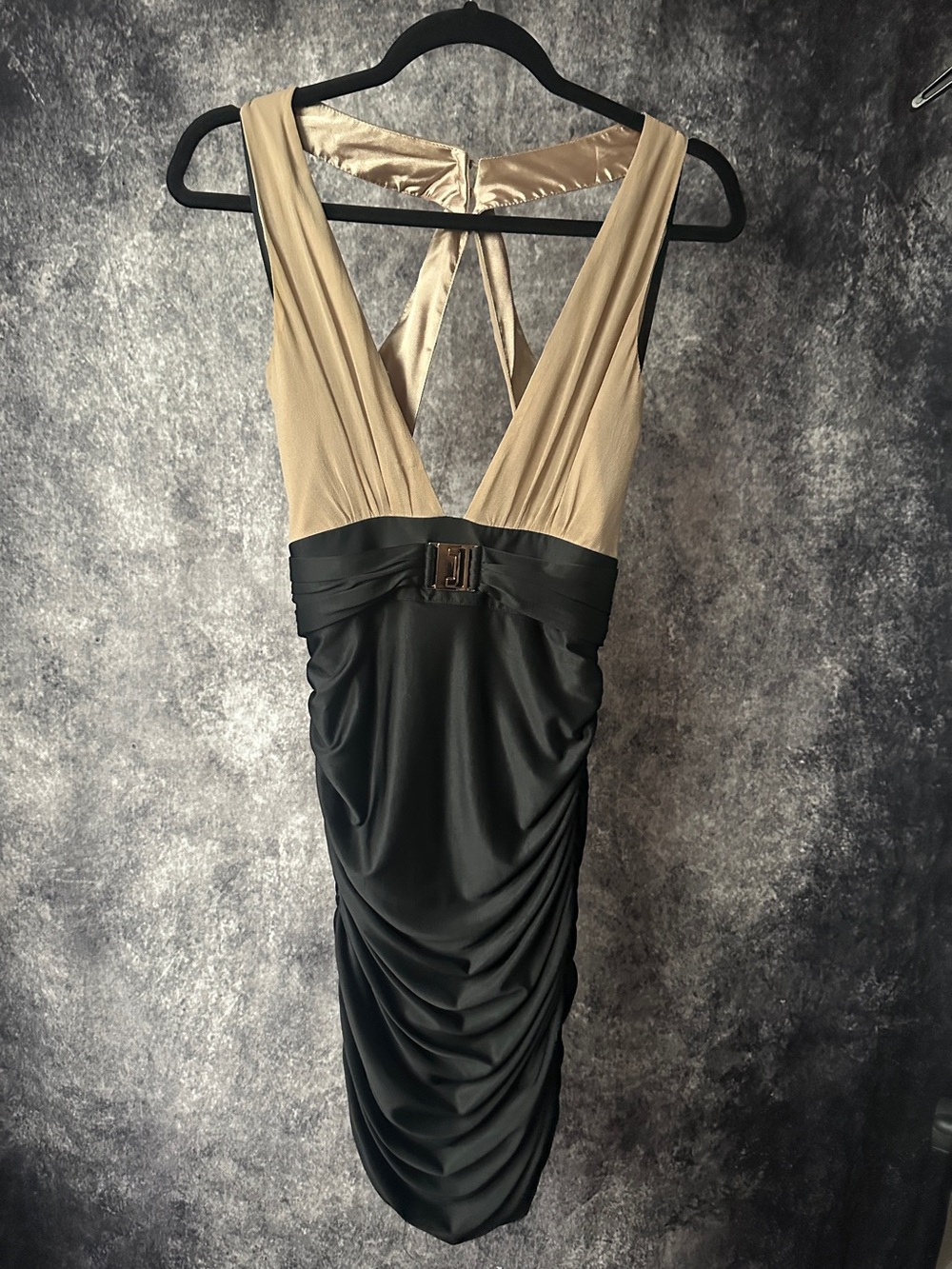 Y2K Bebe Two-Tone Cocktail Dress in Beige and Black